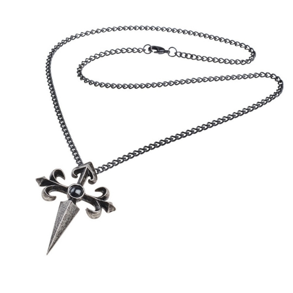 Alchemy Gothic ✦ Santiago Cross Pendant ✦ Hematite Cabochon Medieval Pewter NWT